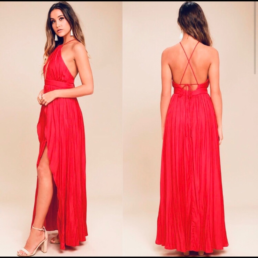 NWT Lulus Red Party Valentine’s Day Wedding Guest Formal Long Maxi Dress - Picture 3 of 4